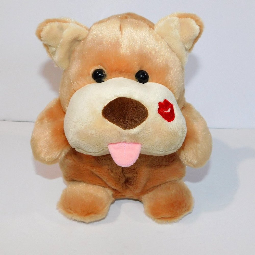 Aurora Bulldog with Kiss Hunk of Love Tan Stuffed Toy Kissing sound 9" Plush